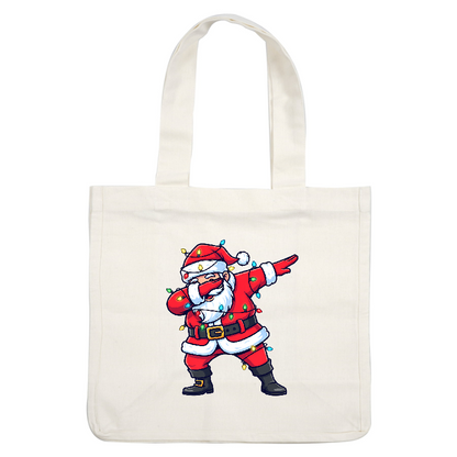 Jolly Santa dabbing in a festive outfit adorned with colorful Christmas lights!DTF Transfers