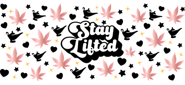 A beautiful arrangement of pink maple leaves scattered among small yellow flowers, capturing the essence of autumn.UV Transfers dtf transfers