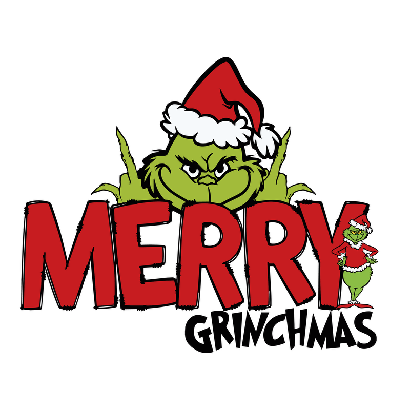 Celebrate the season with this playful "Merry Grinchmas" design featuring the iconic green Grinch in a festive hat!DTF Transfers dtf prints