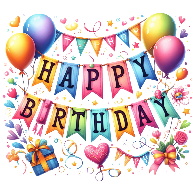 Celebrate in style with this vibrant birthday banner featuring colorful letters, balloons, and festive decorations!DTF Transfers