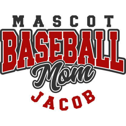 A vibrant and fun design showcasing "Baseball Mom" personalized for Jacob, perfect for showing team spirit!DTF Transfersdtf regular iron