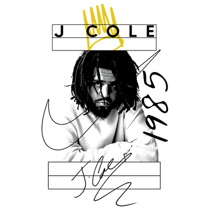 Stylized black and white image of a musician with dreadlocks, featuring his name, a hand motif, and the year 1995.DTF Transfers