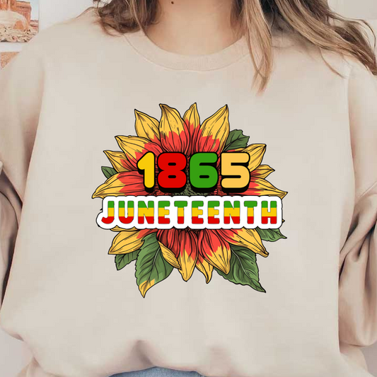 Celebrate Juneteenth with this vibrant design featuring "1865" and colorful sunflower graphics, symbolizing freedom and unity. dtf prints