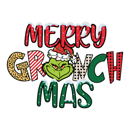 Celebrate the holiday season with this fun "Merry Grinch Mas" graphic featuring the iconic Grinch in festive colors!DTF Transfersdtf regular iron heat press transfers