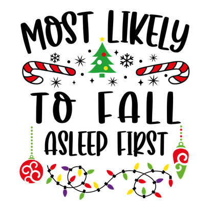 A festive illustration featuring a Christmas tree, candy canes, and colorful holiday lights, perfect for celebrating the season!DTF Transfers dtf transfersdtf regular iron