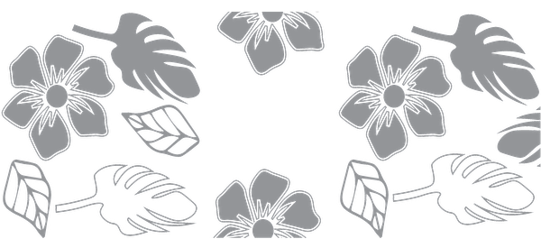 A playful pattern featuring tropical leaves and flowers in a soft gray hue, perfect for botanical-themed designs.UV Transfers dtf prints