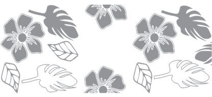 A playful pattern featuring tropical leaves and flowers in a soft gray hue, perfect for botanical-themed designs.UV Transfers dtf prints