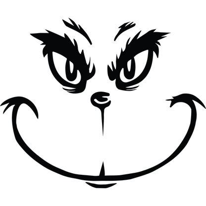 A playful illustration of a mischievous cat face, featuring sharp eyes and a wide, sly grin.DTF Transfers dtf transfers heat press transfers