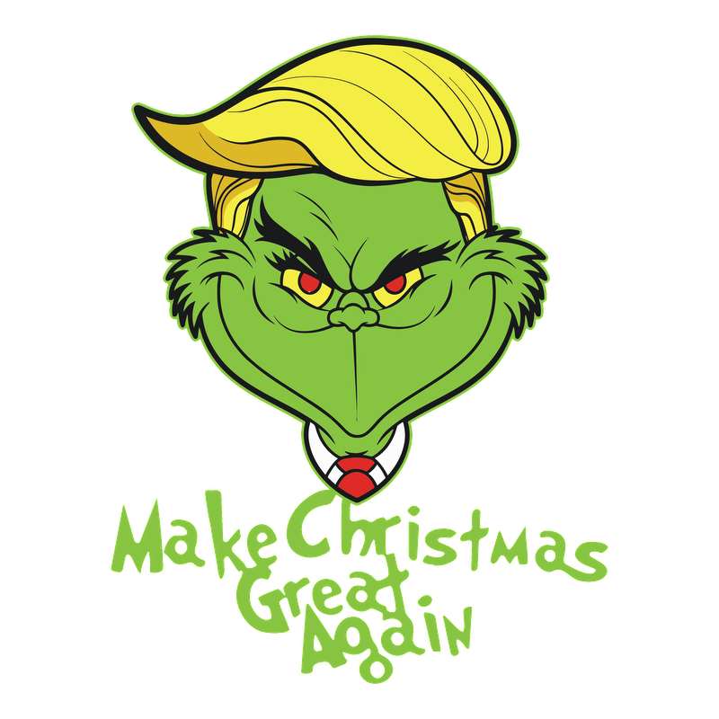 A humorous design featuring a cartoon Grinch with a blonde hairstyle and the phrase "Make Christmas Great Again" in vibrant colors.DTF Transfersdtf regular iron dtf prints