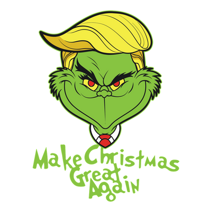 A humorous design featuring a cartoon Grinch with a blonde hairstyle and the phrase "Make Christmas Great Again" in vibrant colors.DTF Transfersdtf regular iron dtf prints