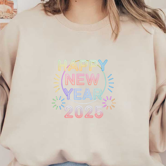 Celebrate the arrival of 2025 with this colorful, festive "Happy New Year" design, perfect for ringing in the new year!DTF Transfers