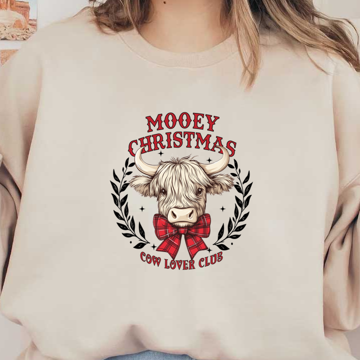 Celebrate the holidays with this fun "Mooey Christmas" design featuring a charming cow wearing a plaid bow tie!dtf regular iron