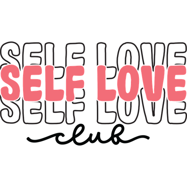 Un logotipo vibrante que presenta la frase "Self Love Club" en letras atrevidas y divertidas, que promueve la positividad y la autoaceptación.