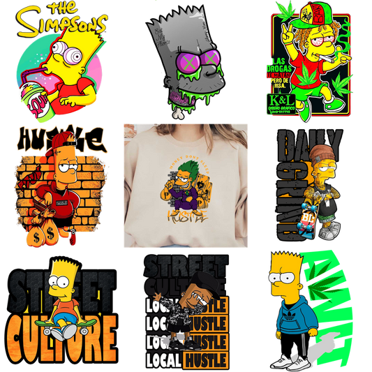 A graphic t-shirt featuring a cartoon character on a brick wall.DTF Transfers