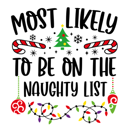 A whimsical holiday design featuring a festive Christmas tree, candy canes, and colorful ornaments, perfect for seasonal celebrations.DTF Transfers dtf transfersdtf regular iron