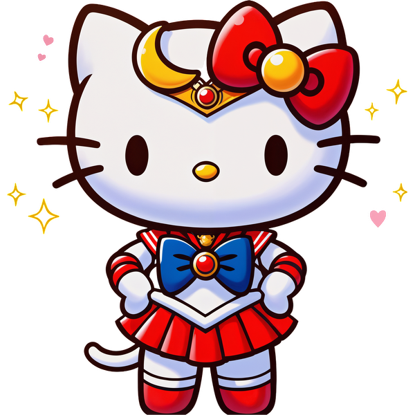 A charming character design featuring Hello Kitty dressed as a magical girl, complete with a red and blue outfit and sparkling accents.DTF Transfers dtf transfers