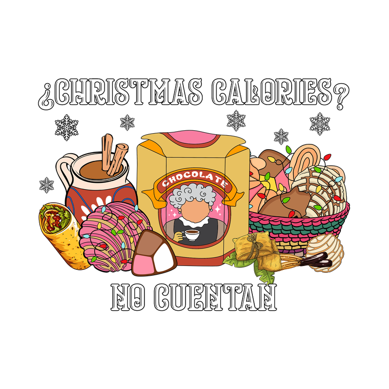 Celebrate the holiday spirit with this charming illustration featuring delicious festive treats and a playful motto about Christmas calories!DTF Transfers dtf transfers