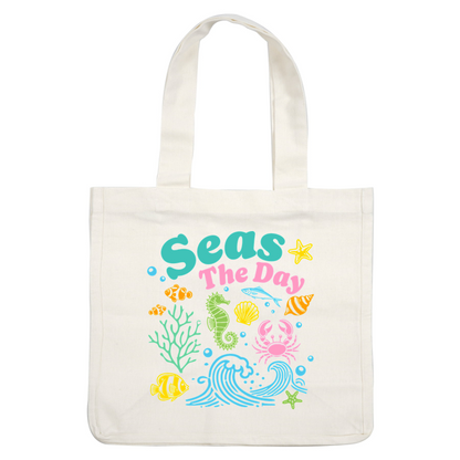"Bright and playful ocean-themed graphic featuring marine life and inspiring text."DTF Transfers