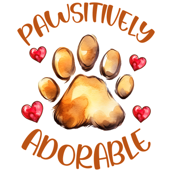 Un diseño encantador que presenta una huella de pata rodeada de corazones, con el texto divertido "Pawsitively Adorable".