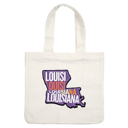 This vibrant Louisiana-shaped graphic features the name "Louisiana" in bold, colorful lettering, perfect for celebrating the state!DTF Transfers