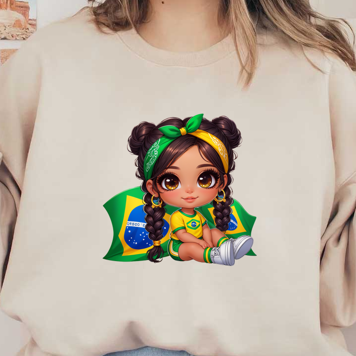 Chibi Girl in Bright Yellow Brazil Jersey with Flags - DTF Transfers ...
