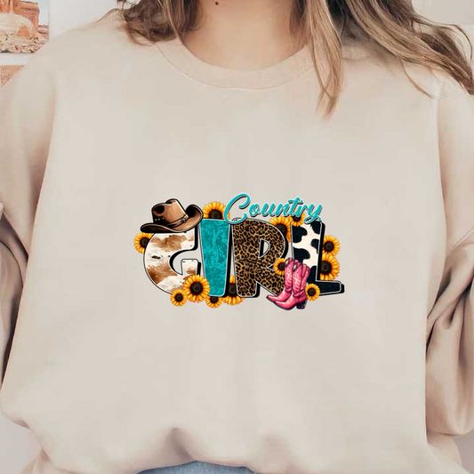 Un vibrante diseño de "Country Girl" que incluye elegantes botas, un sombrero de vaquero y girasoles y muestra una divertida temática del oeste.