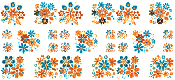 A vibrant collection of floral designs featuring orange and blue flowers, perfect for decorative or crafting projects.UV Transfers dtf prints