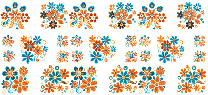 A vibrant collection of floral designs featuring orange and blue flowers, perfect for decorative or crafting projects.UV Transfers dtf prints