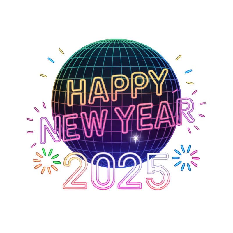 Celebrate the arrival of 2025 with a vibrant neon "Happy New Year" design featuring a colorful globe and festive fireworks!DTF Transfers