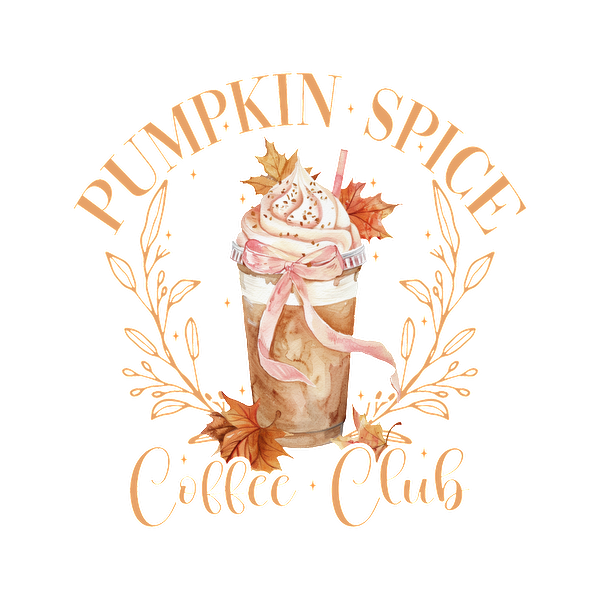 Join the Pumpkin Spice Coffee Club with this delightful illustration featuring a frosty drink adorned with autumn leaves! heat press transfers