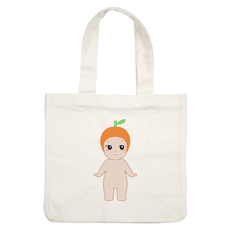 Adorable cartoon baby with a cute orange fruit hat and playful expression, perfect for a whimsical design or decoration.DTF Transfers dtf prints