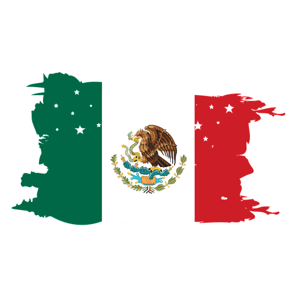 A vibrant depiction of the Mexican flag, featuring green, white, and red vertical stripes with an eagle and serpent emblem at the center.dtf regular iron