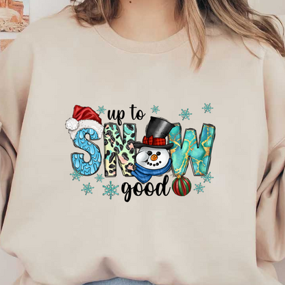 Festive and colorful "SNOW" design featuring a cheerful snowman and holiday elements, perfect for winter celebrations!DTF Transfers dtf transfers