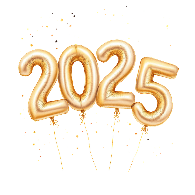 Celebrate the New Year with shiny gold foil balloons spelling out "2025," perfect for festive gatherings and parties!DTF Transfers