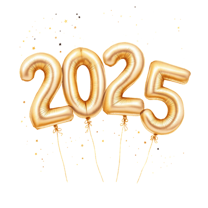 Celebrate the New Year with shiny gold foil balloons spelling out "2025," perfect for festive gatherings and parties!DTF Transfers