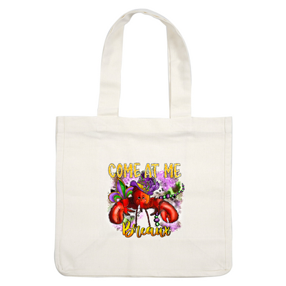 This vibrant graphic features a festive lobster wearing a colorful Mardi Gras hat, accompanied by decorative beads and playful text.DTF Transfers