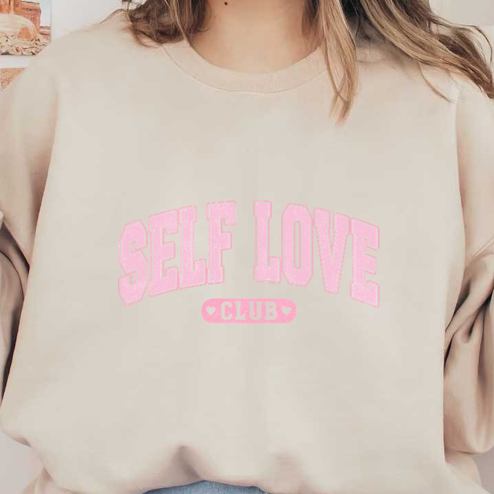 A playful pink logo showcasing the phrase "SELF LOVE CLUB" for promoting positivity and self-acceptance.DTF Transfers