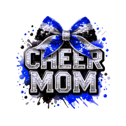 Celebrate your cheerleading spirit with this vibrant "Cheer Mom" design featuring a sparkling bow and colorful splashes!DTF Transfers dtf prints