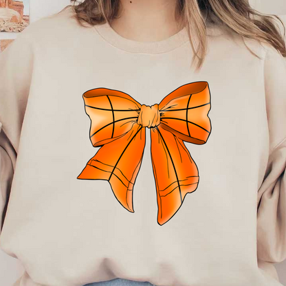 A vibrant orange bow featuring a basketball design, perfect for adding a playful touch to various crafts or outfits.dtf regular iron