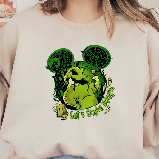 Celebrate Halloween with this vibrant "Let's Oogie Boogie" graphic, featuring a playful monster surrounded by spooky elements and a haunted house! dtf transfers