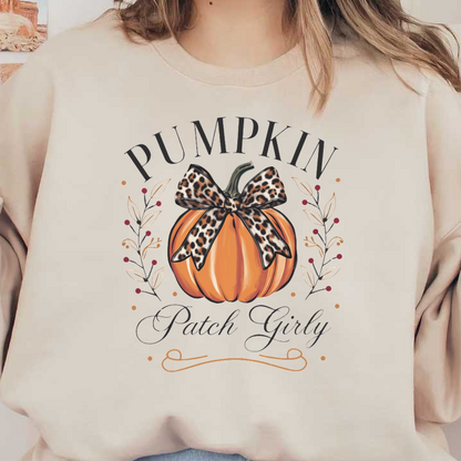 A charming autumn design featuring a pumpkin adorned with a leopard print bow and floral accents, perfect for fall enthusiasts. heat press transfers