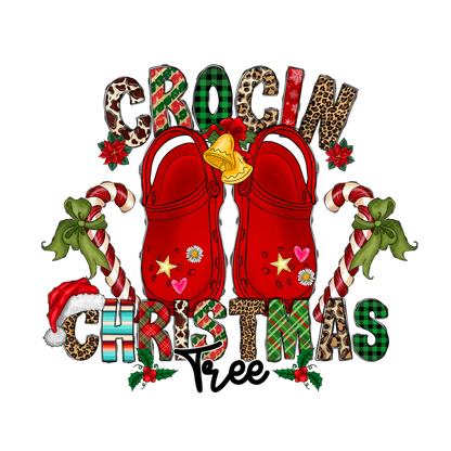 Festive and fun, this design features bold "Crocs" alongside candy canes, a Christmas tree, and holiday decorations!DTF Transfersdtf regular iron dtf prints