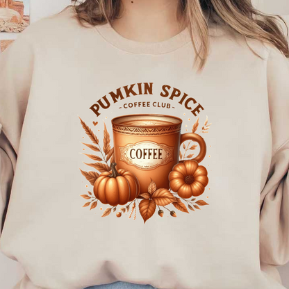 Cozy autumn vibes shine through this pumpkin spice coffee mug, beautifully adorned with fall leaves and pumpkins. heat press transfers