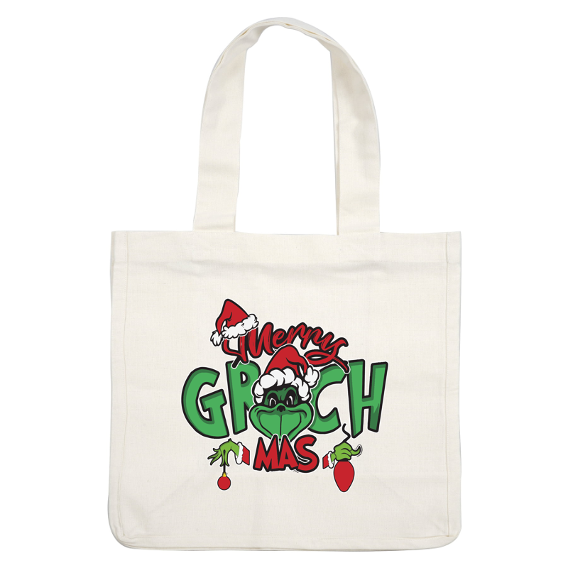 Celebrate the season with this playful "Merry Grinchmas" design featuring the mischievous Grinch in a festive Santa hat!DTF Transfersdtf regular iron