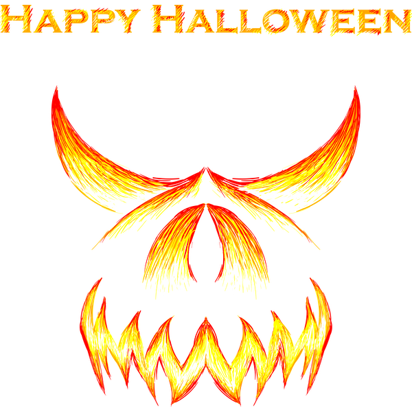 A fiery, Halloween-themed graphic featuring ominous horns and an evil grin, topped with “Happy Halloween” in bold letters.dtf regular iron