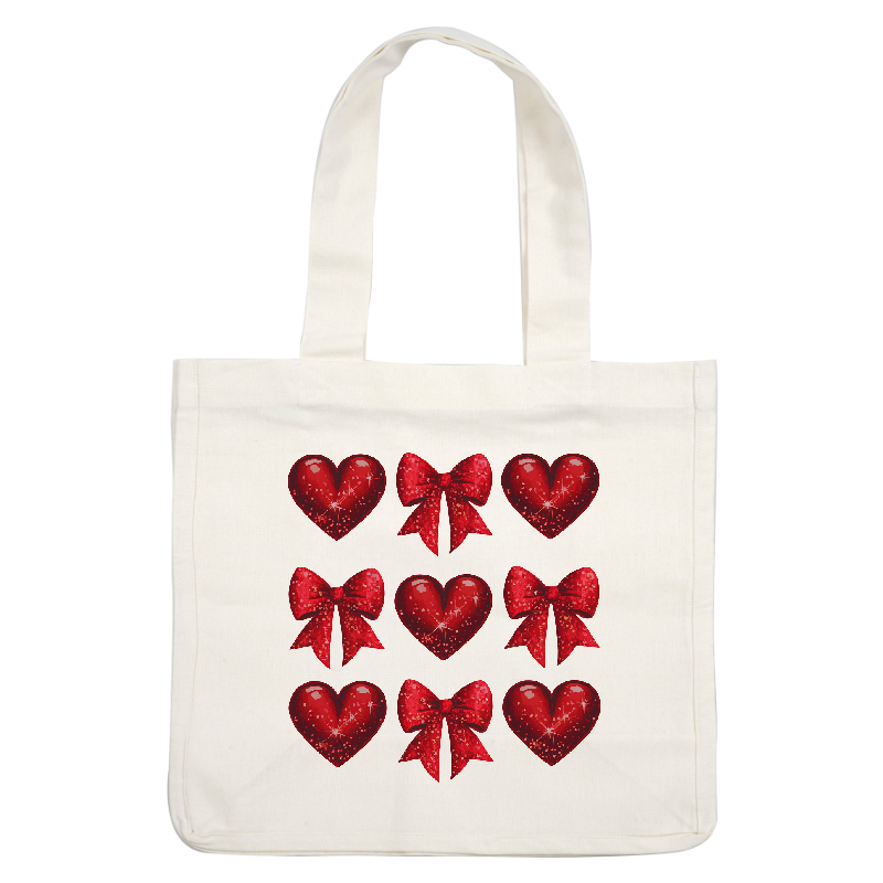 A vibrant collection of shiny red hearts and bows, embellished with sparkling details, perfect for celebrating love and special occasions.DTF Transfers