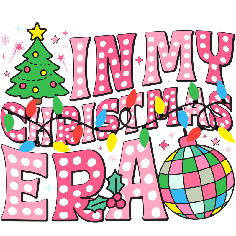 Colorful "In My Christmas Era" design with festive lights and a tree!DTF Transfers