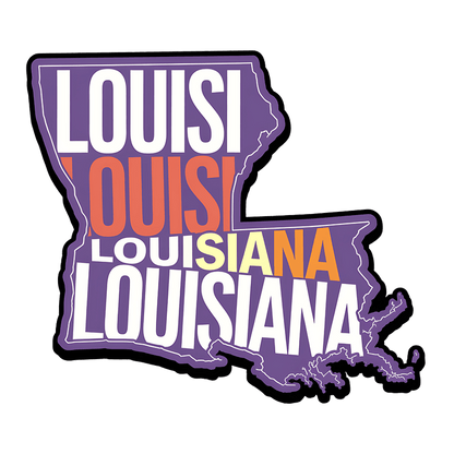 This vibrant Louisiana-shaped graphic features the name "Louisiana" in bold, colorful lettering, perfect for celebrating the state!DTF Transfers