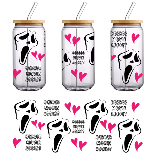 A playful display of pink hearts, spread across a black background, perfect for adding a touch of love to any design!UV Transfersdtf regular iron