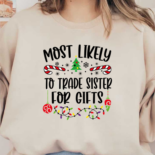 Celebrate the festive season with a cheerful design featuring a decorated Christmas tree, candy canes, and colorful ornaments.DTF Transfers heat press transfers dtf prints